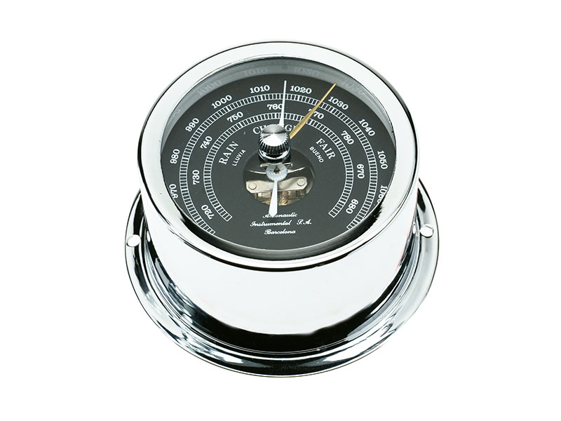 72 mm aluminium barometer. Chrome. Black card BE72C