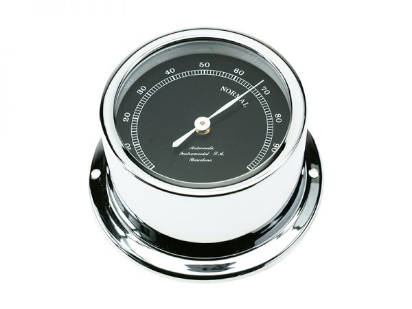 72 mm aluminium thermometer. Chrome. Black card HE72C