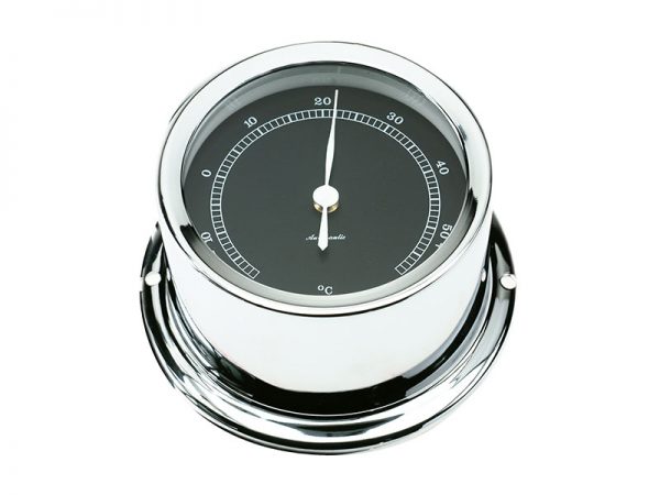 72 mm aluminium thermometer. Chrome. Black card TE72C