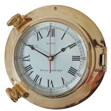 Autonautic Porthole brass quartz clock. Gold plated, part no: R180D