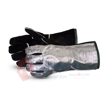 Superior Gloves Aluminized Fiberglass Glove Back-Hand Pad - Double Layer - Standard  Split Leather Back, 19cm x 13cm, Elastic Straps, part no: HAFLL19 / Găng tay Superior Găng tay sợi thủy tinh phủ nhôm - Miếng đệm mu bàn tay - Hai lớp - Mặt sau bằng da xẻ tiêu chuẩn, 19cm x 13cm, Dây đai đàn hồi, mã hàng hóa: HAFLL19