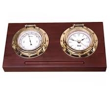 Desk mounted clock-thermometer. Gold plated   