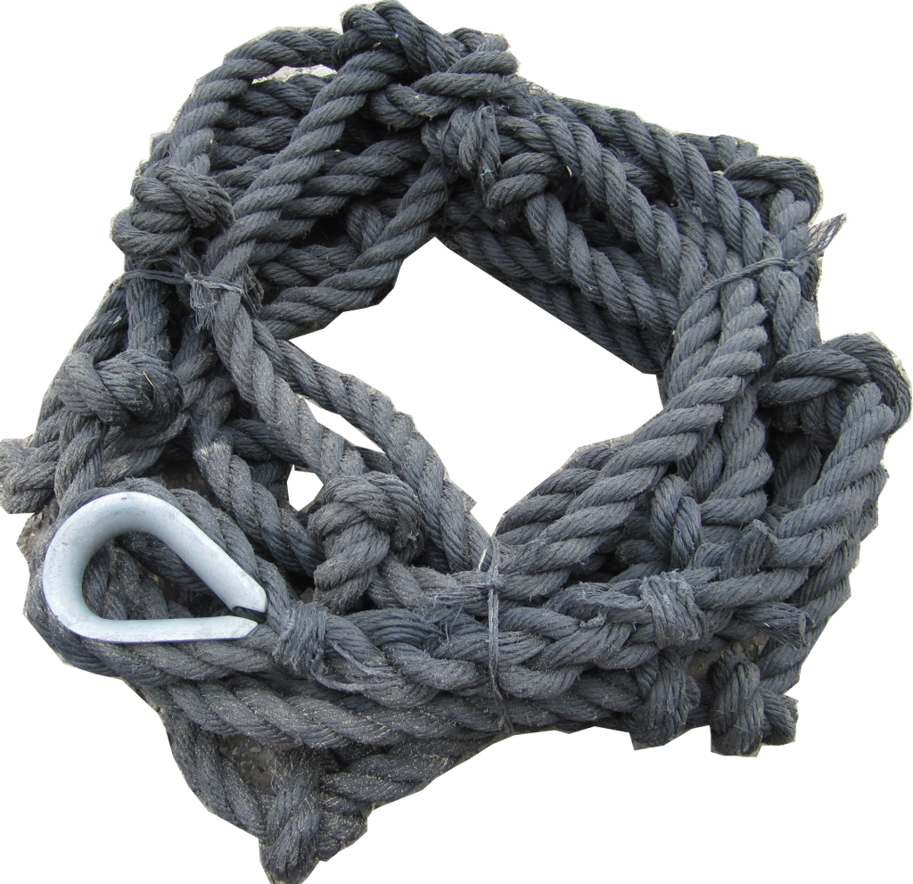 BILLY PUGH, Escape & Knotted Rope, 1 1/4" POLYPROPYLENE (PP), KNOTS 1' APART Galvanized steel thimble eye on one end and lose on the other., part: 1 1/4 P-K1