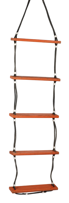 BILLY PUGH, , OAKWOOD RUNGS ( 1" x 4 1/2" x 20")Non-skid surface; rung: 14” apart; Painted international orange; 7/16” diameter (34.925mm circumference) double braid nylon ropes; dipped in urethane to resist fire chemicals and bond to fibers for additional durability; stainless steel thimble eyes 9/16"; safe work load is 400 lbs. per rung, part: R1-N