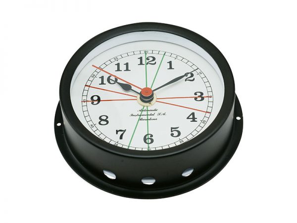 120 mm quartz clock. Black. Wall fixing mounting ring incl.