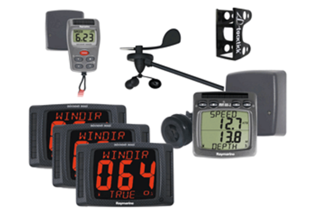 Raymarine Performance Pack 30 (wind, speed, depth & compass txducers, 2-up mast bracket, NMEA interface, dual, maxi, dual maxi, & remote control displays), part no: PP30-916