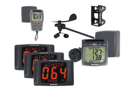 Raymarine Performance Pack 40 (wind, speed, depth & compass txducers, 3-up mast bracket, NMEA interface, dual, 3 x maxi, & remote control displays), part no: PP40-916