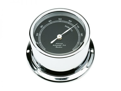 [HE72C] 72 mm aluminium thermometer. Chrome. Black card HE72C