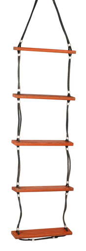 [R1-N] BILLY PUGH, , OAKWOOD RUNGS ( 1" x 4 1/2" x 20")Non-skid surface; rung: 14” apart; Painted international orange; 7/16” diameter (34.925mm circumference) double braid nylon ropes; dipped in urethane to resist fire chemicals and bond to fibers for additional durability; stainless steel thimble eyes 9/16"; safe work load is 400 lbs. per rung, part: R1-N