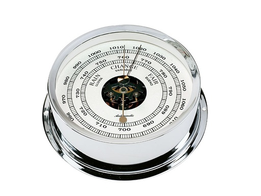 [B120C] 120 mm brass barometer. Chrome. Wall fixing mounting ring incl.