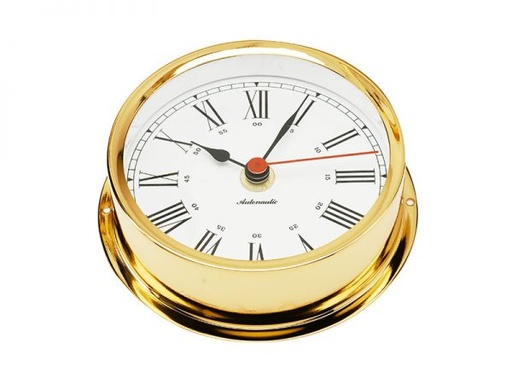 [R120D] 120 mm brass quartz clock. Gold plated. Wall fixing mounting ring incl.