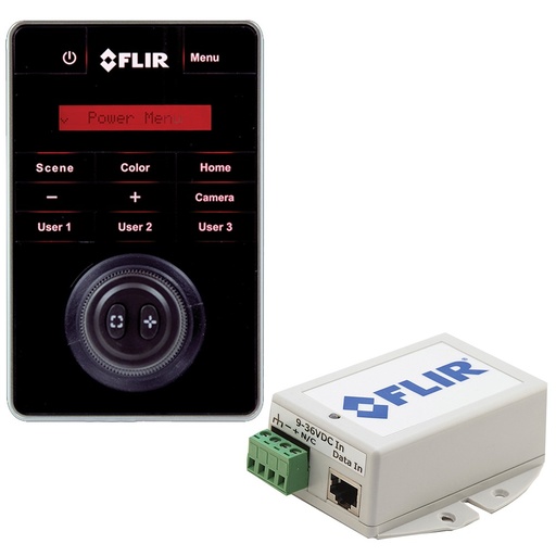 [FLIR.T70478] FLIR JCU2 POE Injector Kit
(Includes Joystick Control Unit (JCU2) with weather cover, 25’ and 1’ Shielded Ethernet cable (RJ-45), Power over Ethernet Injector, waterproof coupler, and mounting hardware)